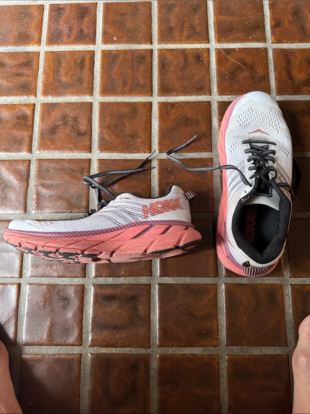Hoka Women's White and Pink Athletic Running Shoes